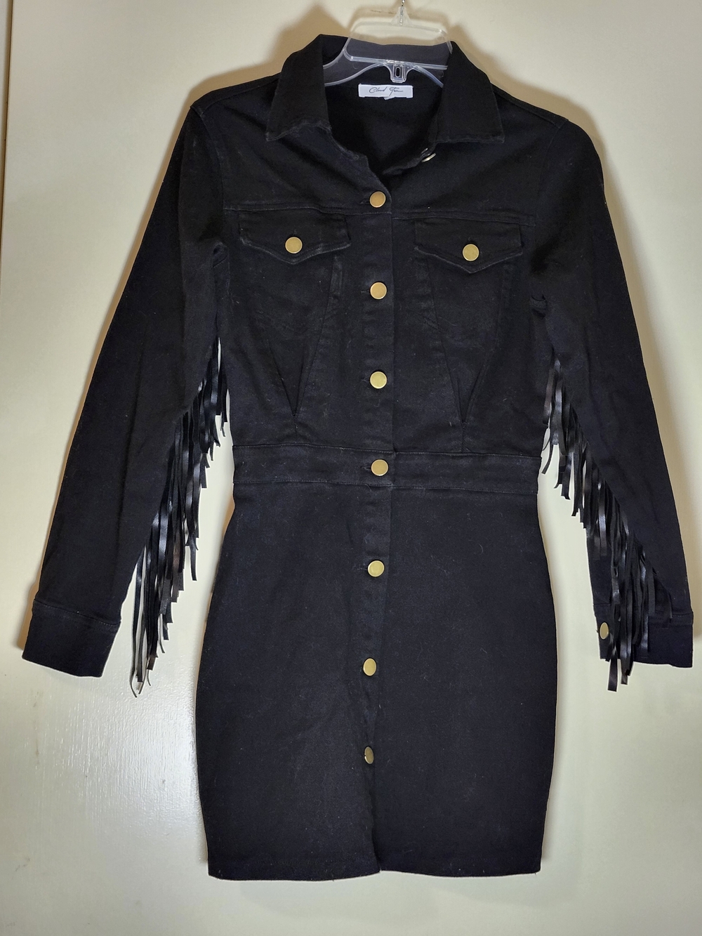 Vintage Cloud Ten Black Western Fringed Mini Dress with Script Label S